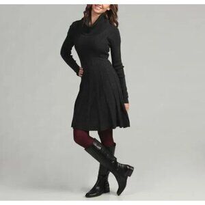 Calvin Klein Cowl Neck Ribbed Pleat Sweater Dress Black 1X MSRP‎ $128